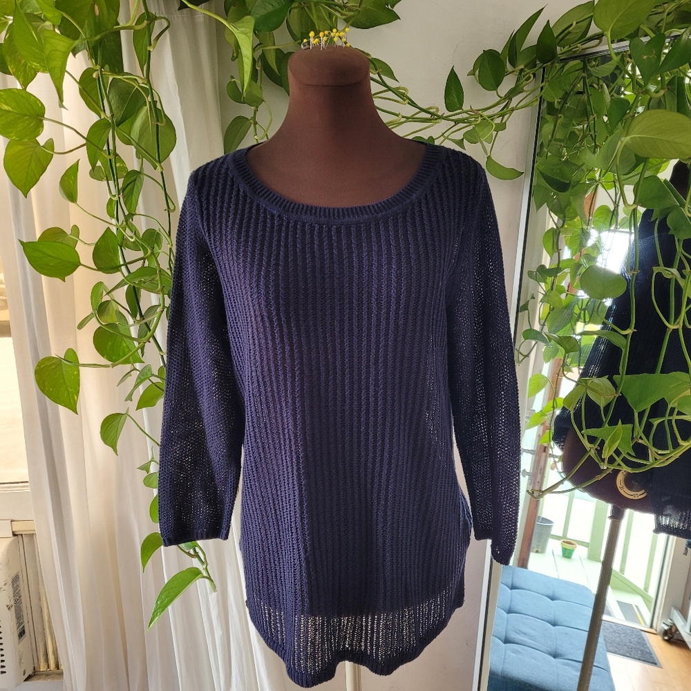EUC Talbots See-through knit top in Navy size M bikini top